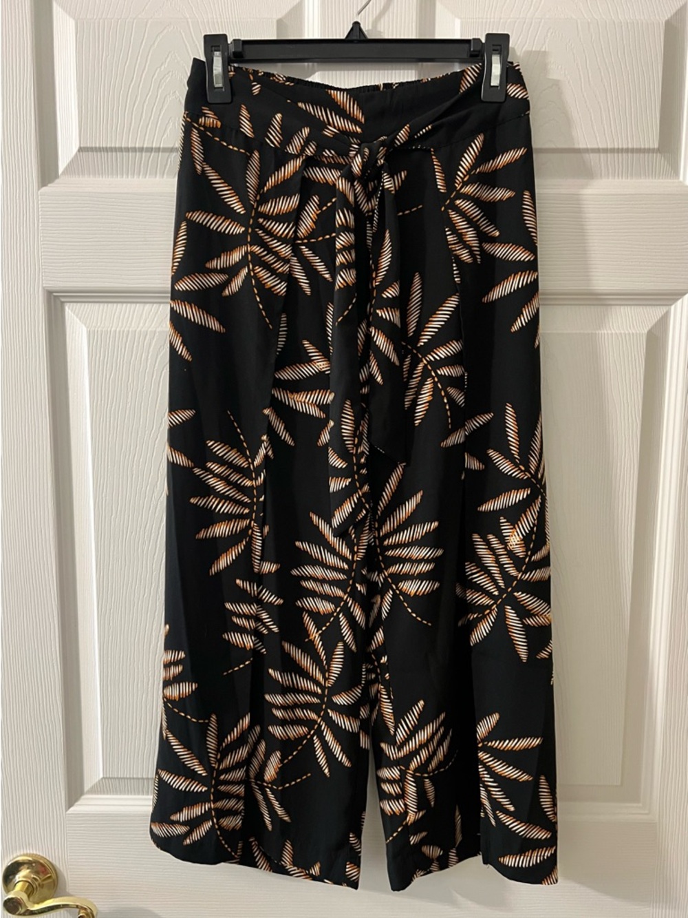 Black Patterned Wide Leg Pants